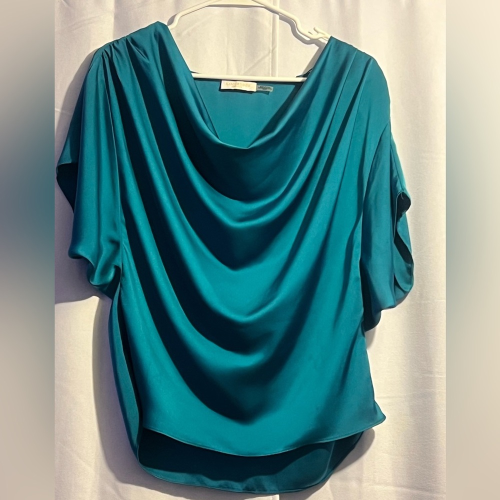 RAMY BROOK New York Petro Green Gathered Satin V Neck Drape Dorothy Top Size S